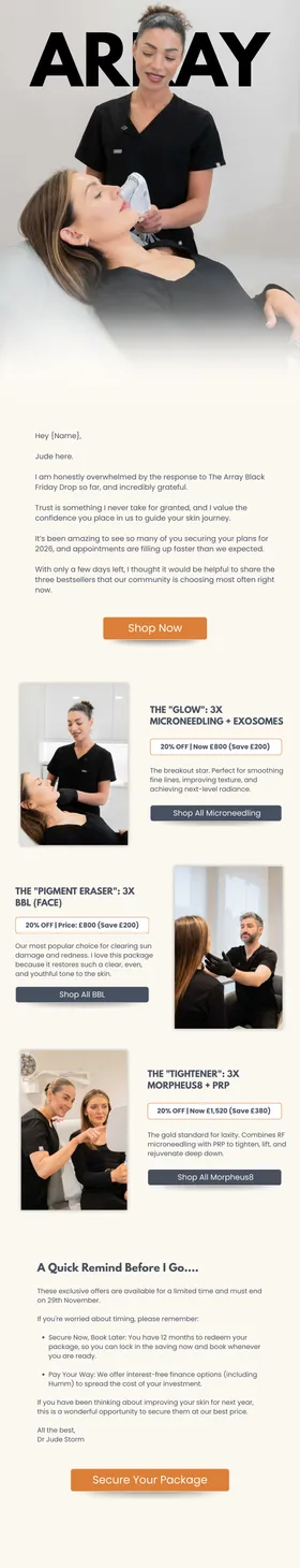 Array Aesthetics Black Friday founder email designed by Mad Social