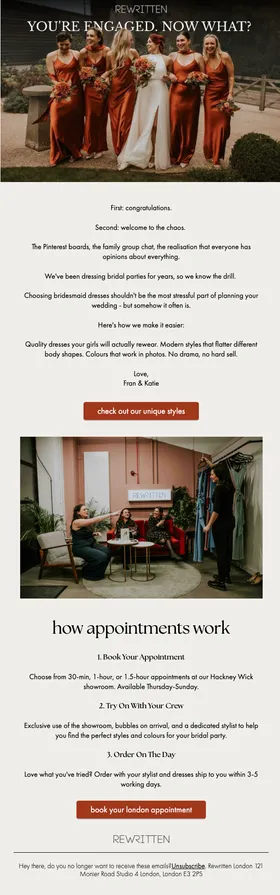 ReWritten engaged welcome email with appointment booking designed by Mad Social