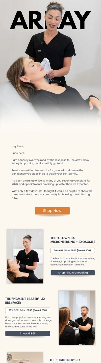 Array Aesthetics Black Friday bestsellers email