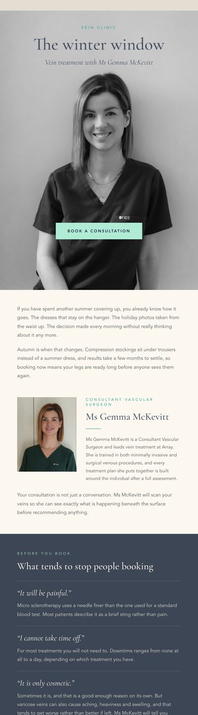 Array Aesthetics vein clinic email