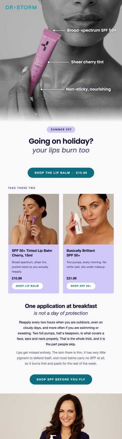 Dr Storm summer SPF lip balm email