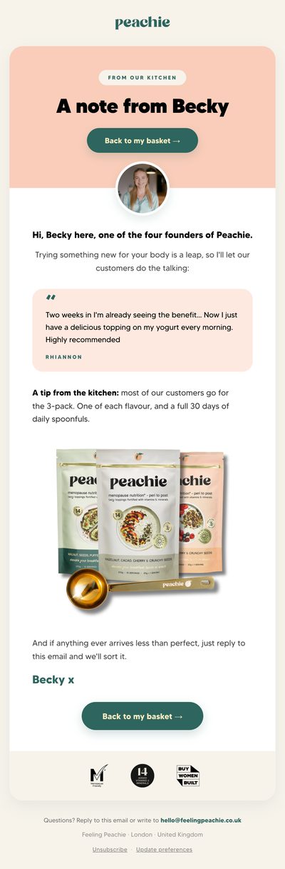Feeling Peachie note from the founder email