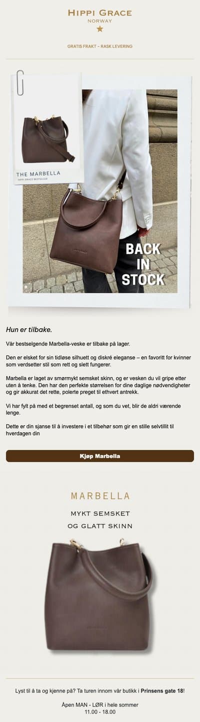 Hippi Grace back in stock email